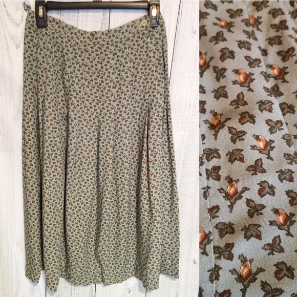 JG Hook Vintage 80s 90s Light Blue Ditsy Floral Pleated Fit & Flare Midi Skirt - Picture 1 of 9